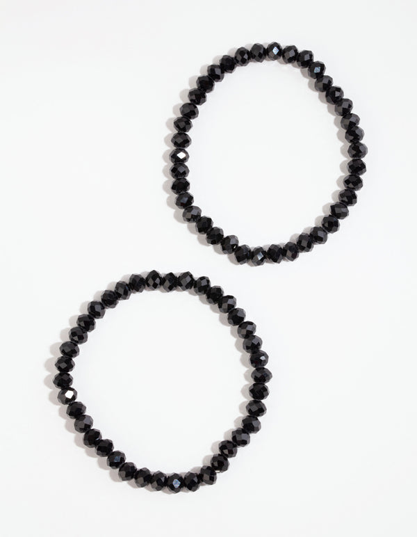 Black Facet Bead Bracelet Pack