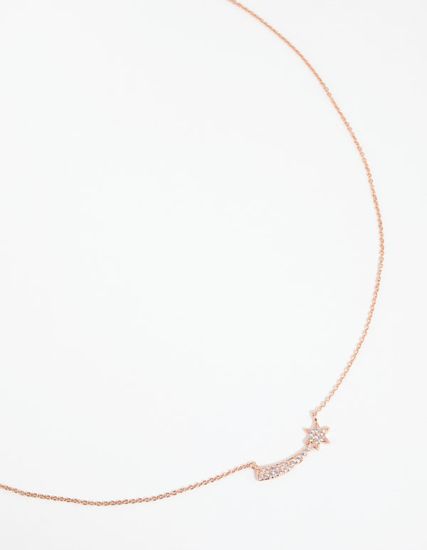 Rose Gold Plated Sterling Silver Cubic Zirconia Shooting Star Necklace