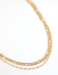 Gold Plated Figaro Layered Necklace - link has visual effect only