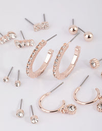 Rose Gold Plain Diamante Stud Earring Pack - link has visual effect only