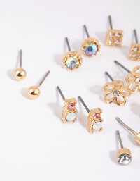 Gold Flower & Diamante Stud Earring Pack - link has visual effect only