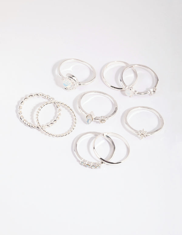 Silver Moonstone Mixed Ring Pack