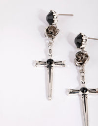 Antique Silver Rose & Sword Drop Earrings - link has visual effect only