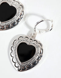 Antique Silver Enamel Centre Heart Earrings - link has visual effect only