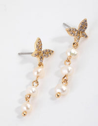 Gold Plated Butterfly Freshwater Pearl Drop Earrings - link has visual effect only