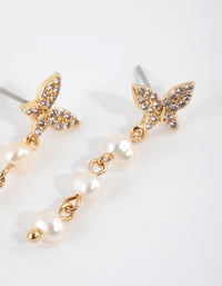 Gold Plated Butterfly Freshwater Pearl Drop Earrings - link has visual effect only