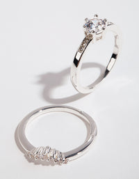 Silver Plated Round Cubic Zirconia Ring Set - link has visual effect only