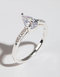 Silver Plated Pear Cubic Zirconia Ring - link has visual effect only