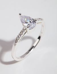 Silver Plated Pear Cubic Zirconia Ring - link has visual effect only