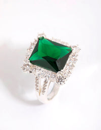 Rhodium Asscher Emerald Cubic Zirconia Ring - link has visual effect only