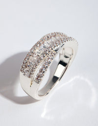 Silver Plated Cubic Zirconia Crossover Baguette Ring - link has visual effect only