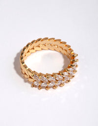 Gold Plated Navette Cubic Zirconia Layered Ring - link has visual effect only