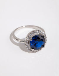 Rhodium Sapphire Cubic Zirconia Halo Ring - link has visual effect only