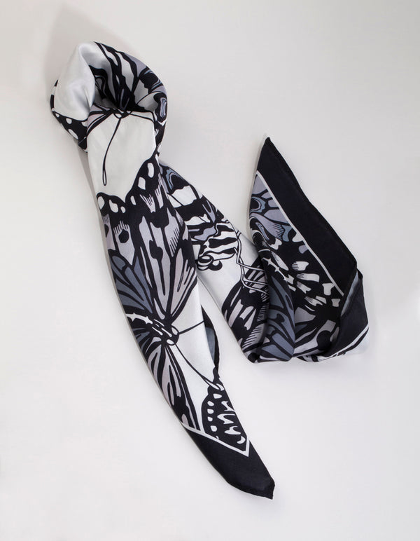 Black & White Butterfly Print Scarf