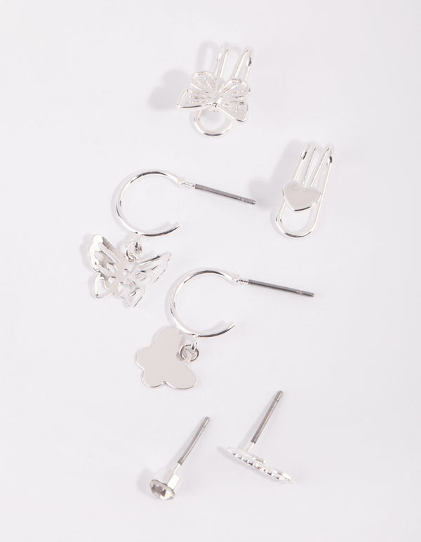 Silver Butterfly Ear Cuff Stack 6-Pack