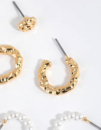 Gold Plated Pearl & Molten Earring Pack - link has visual effect only