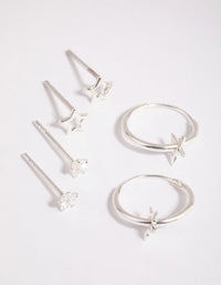 Sterling Silver Star Stud & Hoop Earring Pack - link has visual effect only