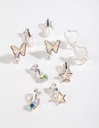 Kids Silver Iridescent Clip On Earring Pack - link has visual effect only