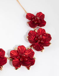 Gold & Red Pearlised Flower Necklace - link has visual effect only