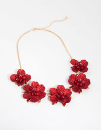 Gold & Red Pearlised Flower Necklace - link has visual effect only