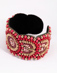 Gold & Red Beaded Scallop Cuff Bracelet - link has visual effect only