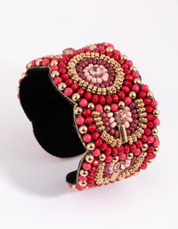 Gold & Red Beaded Scallop Cuff Bracelet - link has visual effect only