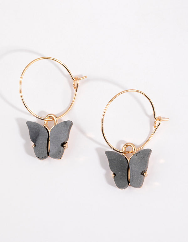 Grey Butterfly Hoop Earrings