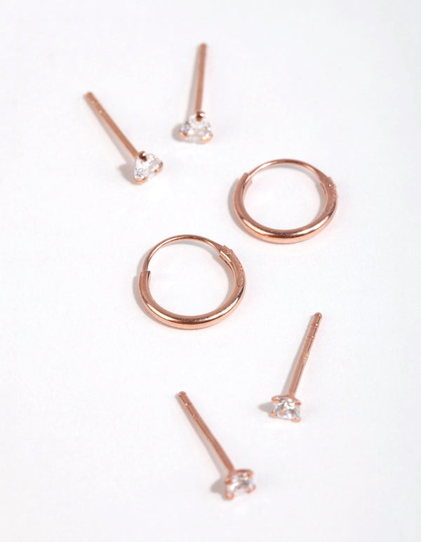 Rose Gold Plated Sterling Silver Pear & Square Earring Pack