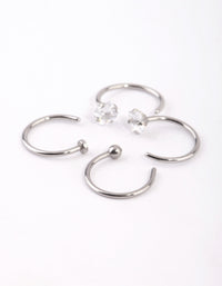 Surgical Steel Rhodium Martini Set Dia Nose Ring 4-Pack - link has visual effect only