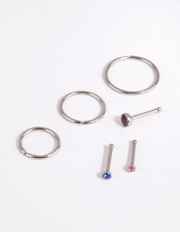 Surgical Steel Graduated Stud & Hoop Nose Stud & Ring 6-Pack