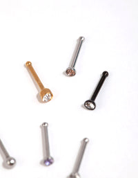 Mixed Metal Ball & Diamante Nose Stud 6-Pack - link has visual effect only