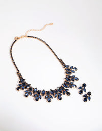 Blue Glamorous Diamante Necklace & Earrings Set - link has visual effect only