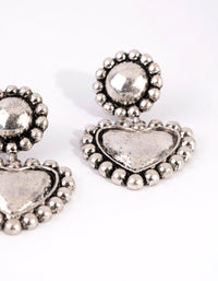 Antique Silver Heart & Sphere Drop Earrings - link has visual effect only