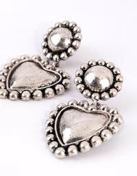 Antique Silver Heart & Sphere Drop Earrings - link has visual effect only