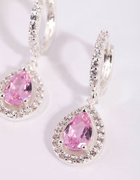 Silver & Pink Cubic Zirconia Huggie Earrings - link has visual effect only