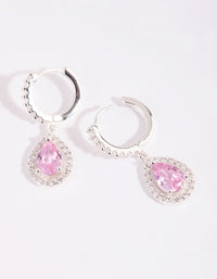 Silver & Pink Cubic Zirconia Huggie Earrings - link has visual effect only