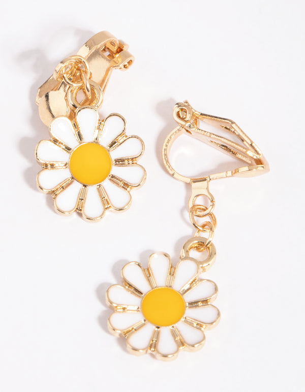 White Daisy Clip-On Earrings