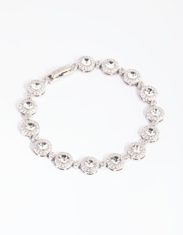 Silver Diamond Simulant Halo Station Bracelet