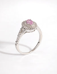 Rhodium Pink Diamond Simulant Oval Halo Ring - link has visual effect only