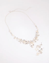 Silver Diamante & Pearl Wire Necklace & Earrings Set - link has visual effect only