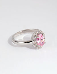 Silver Pink Cubic Zirconia Oval Ring - link has visual effect only