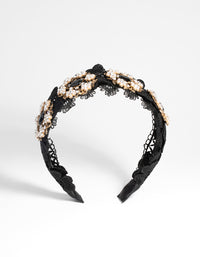 Black Lace & Flower Beaded Headband - link has visual effect only