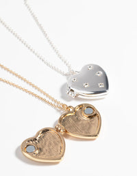 Mixed Metal Diamante Heart Locket Necklace Set - link has visual effect only