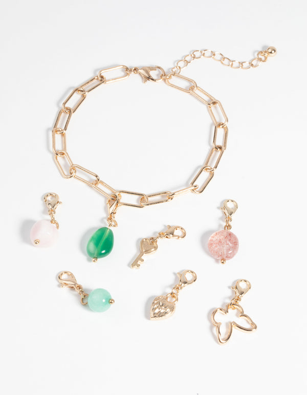 Gold Semi-Precious Charm Bracelet Set