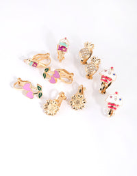 Gold Summer Vibes Clip On Earring 5-Pack - link has visual effect only