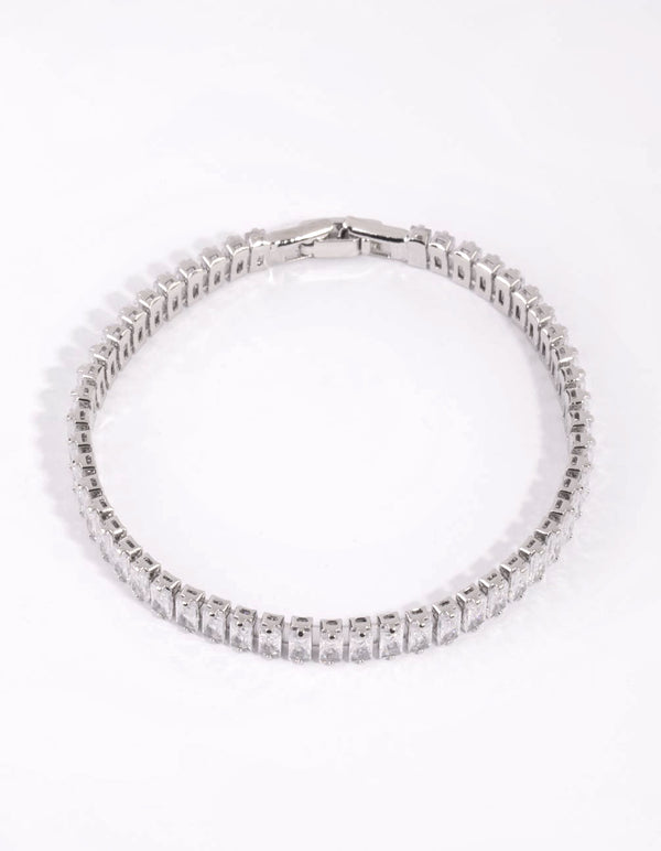 Rhodium Cubic Zirconia Baguette Tennis Bracelet