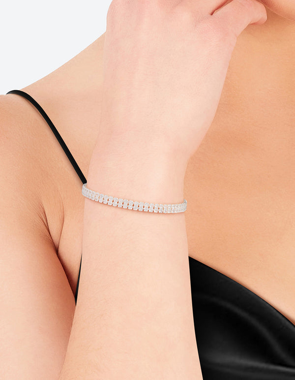 Silver Cubic Zirconia Layered Cup Chain Tennis Bracelet