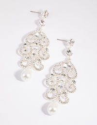 Silver Statement Diamante & Pearl Drop Earrings - link has visual effect only