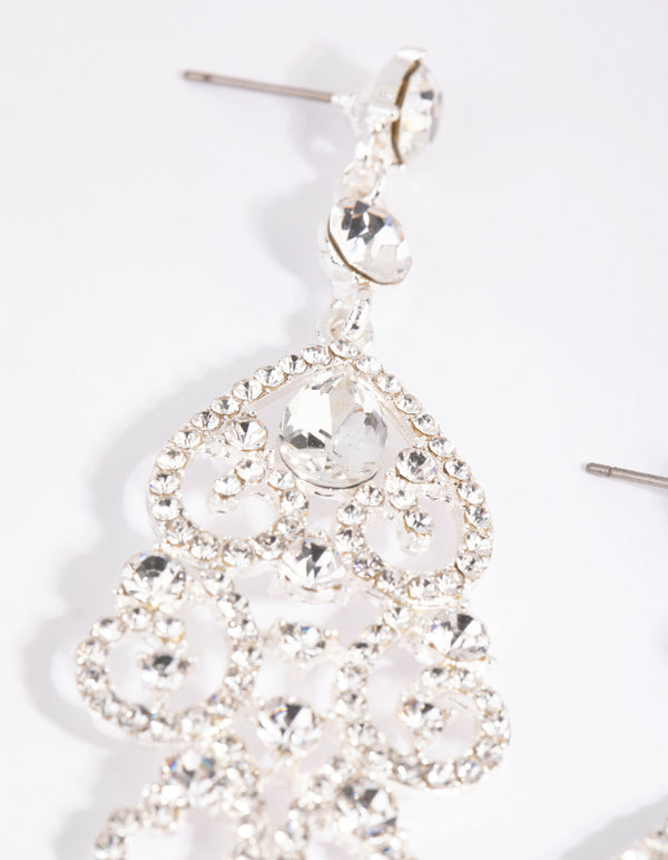 Silver Statement Diamante & Pearl Drop Earrings