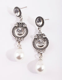 Silver Diamante & Pearl Drop Earrings - link has visual effect only